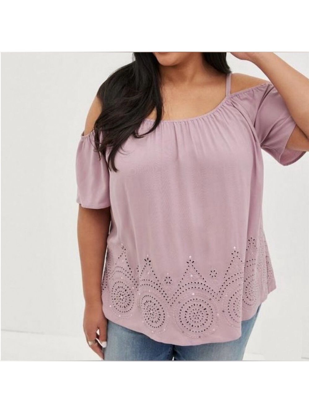 Torrid Women's Plus Size 5 Purple Eyelet Cold Shoulder Blouse